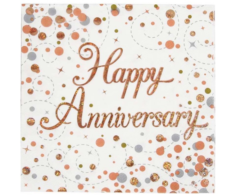 16 Guardanapos Happy Anniversary Bolinhas