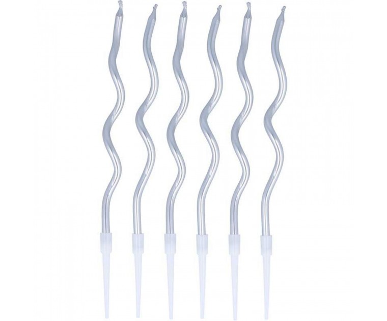12 Velas Curly Prateadas