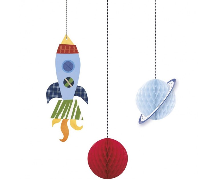 3 Decorações Pendentes Tema Espaço