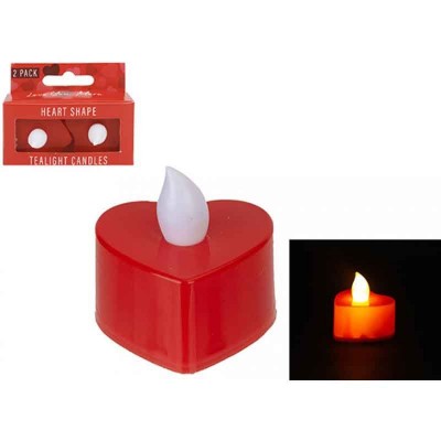 Pack 2 Velas Led Coração Vermelho