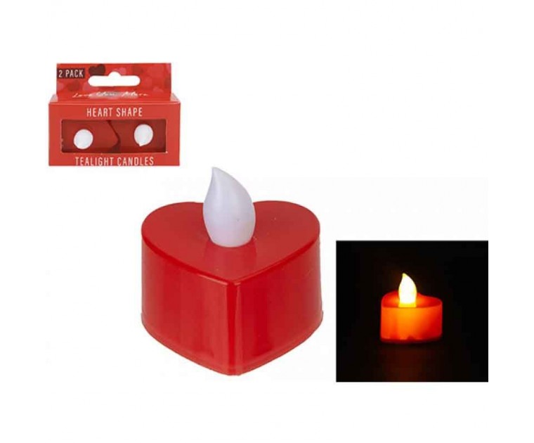 Pack 2 Velas Led Coração Vermelho