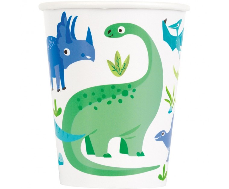 Copos Papel Dinossauros Verde e Azul