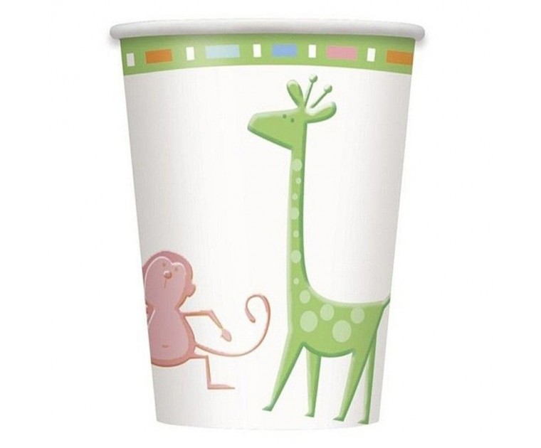 8 Copos Pastel Colors Animais Selva