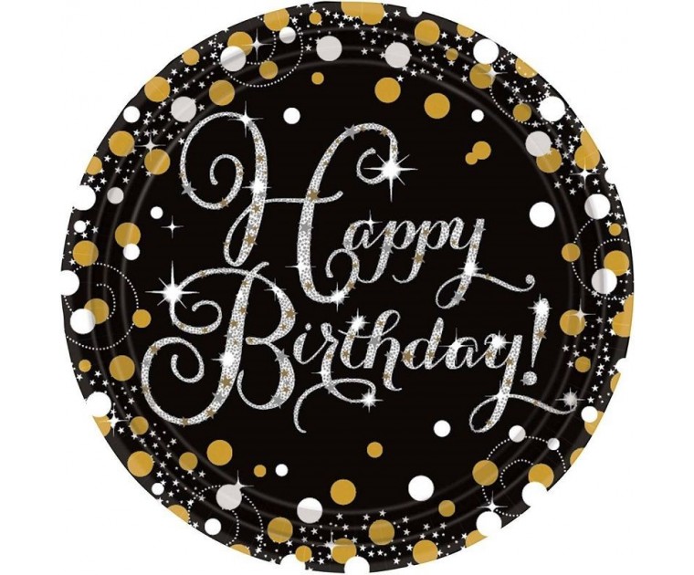 8 Pratos Celebração Happy Birthday