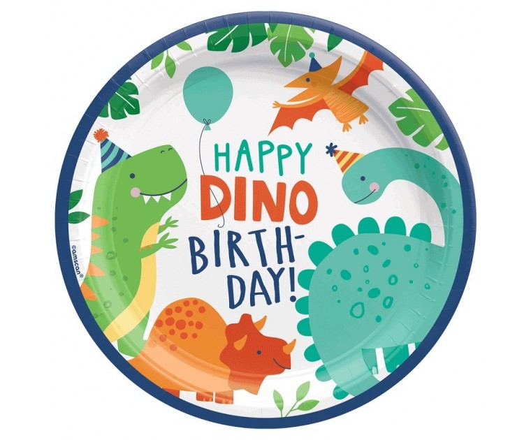8 Pratos Happy Dino Birthday