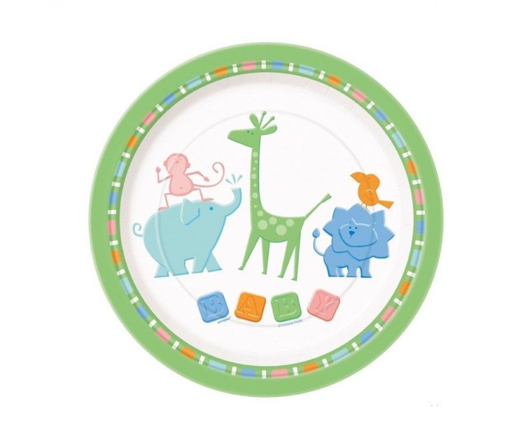 8 Pratos Pastel Colors Animais Selva