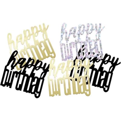 Confetis Happy Birthday Prata, Pretos e Dourados