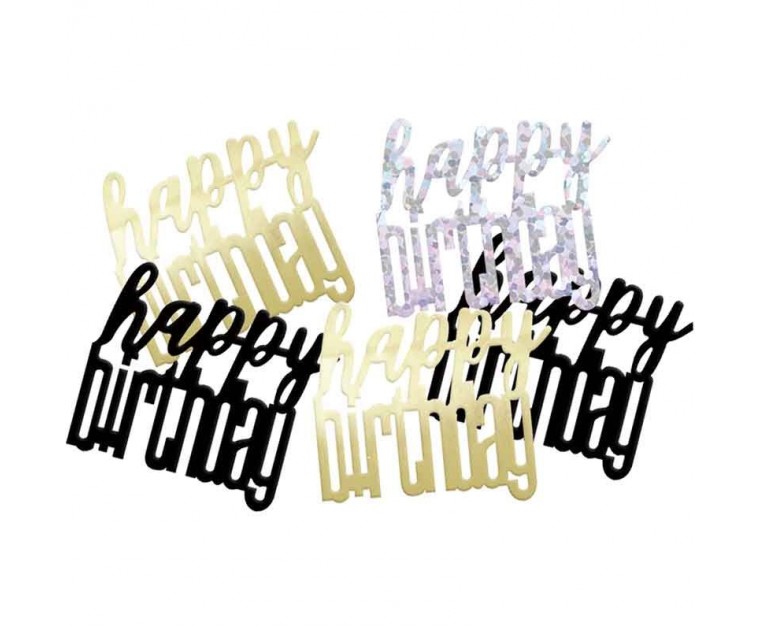 Confetis Happy Birthday Prata, Pretos e Dourados