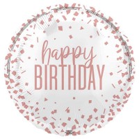 Balão Rose Gold Confetis Happy Birthday