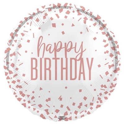 Balão Rose Gold Confetis Happy Birthday