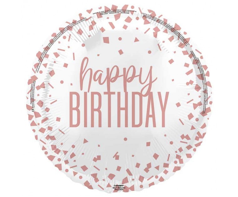 Balão Rose Gold Confetis Happy Birthday