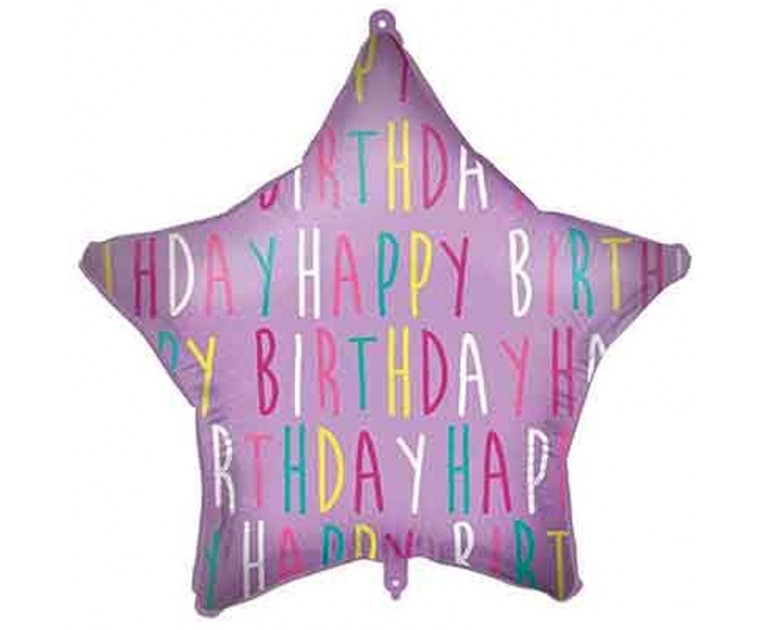 Balão Estrela Roxo Inscrições  Happy Birthday 