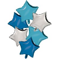 Bouquet Balões Estrela Prata e Azul