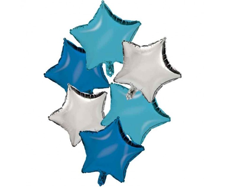 Bouquet Balões Estrela Prata e Azul