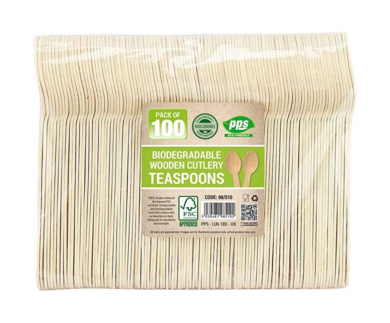 Pack 100 Colheres Madeira 11 cms