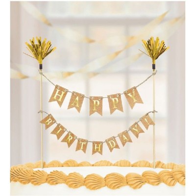 Cake Topper Dourado Happy Birthday