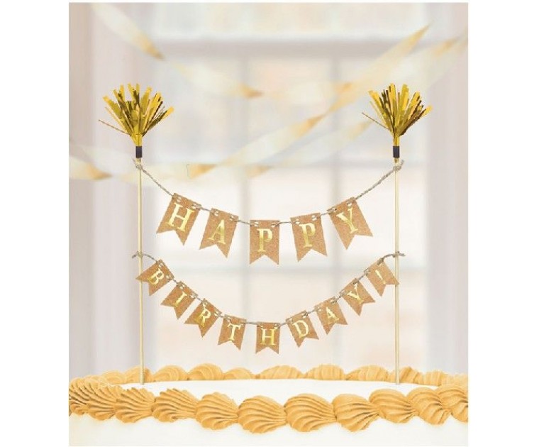 Cake Topper Dourado Happy Birthday