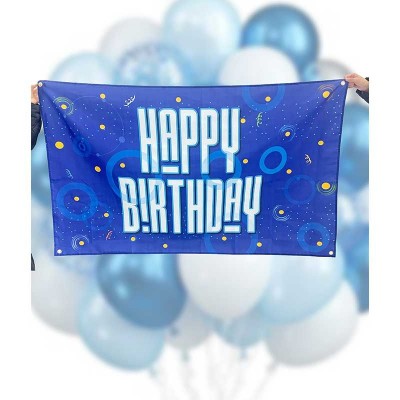 Bandeira gigante de fundo azul Happy Birthday