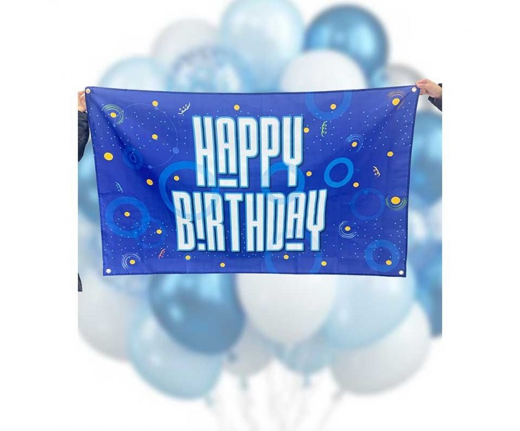 Bandeira gigante de fundo azul Happy Birthday