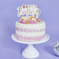 Topo Bolo Happy Birthday Rose Gold