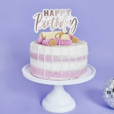 Topo Bolo Happy Birthday Rose Gold