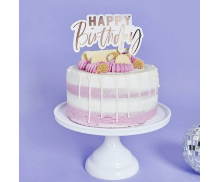 Topo Bolo Happy Birthday Rose Gold