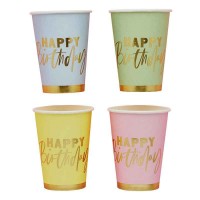 Copos Happy Birthday Cores Pastel