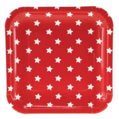 Prato Quadrado Vermelho Estrelas Brancas Prato Quadrado Vermelho Estrelas Brancas