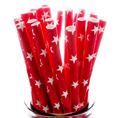 24 Palhinhas Vermelhas Estrelas Brancas