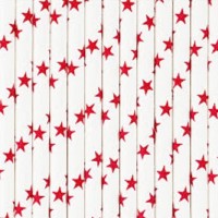 24 Palhinhas Brancas Estrelas Vermelhas