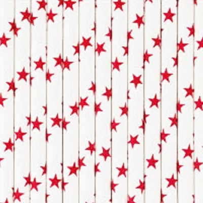 24 Palhinhas Brancas Estrelas Vermelhas