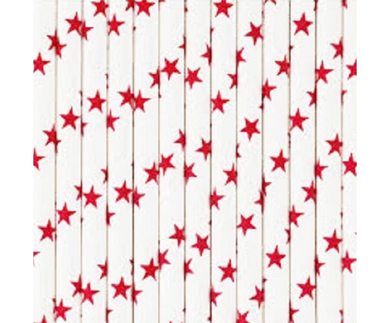 24 Palhinhas Brancas Estrelas Vermelhas