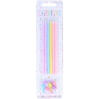 6 Velas Cores Pastel com Suporte 