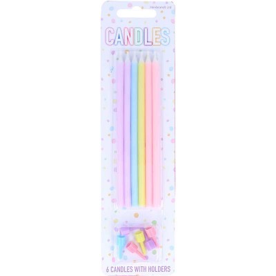 6 Velas Cores Pastel com Suporte 