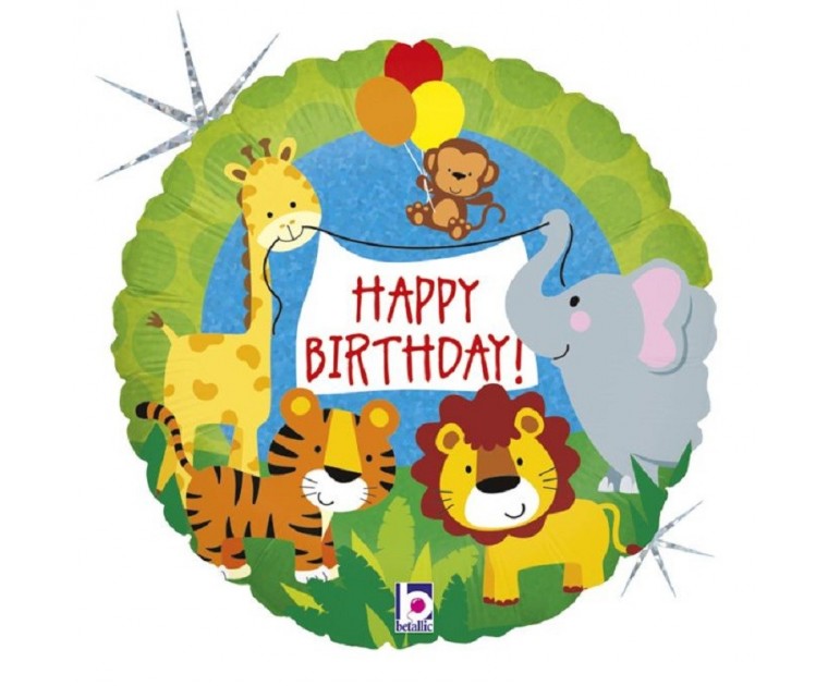 Balão Happy Birthday Animais Selva