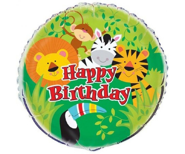 Balão Foil Happy Birthday Animais Selva