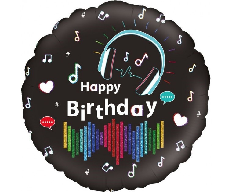 Balão Foil Happy Birthday Tema Música