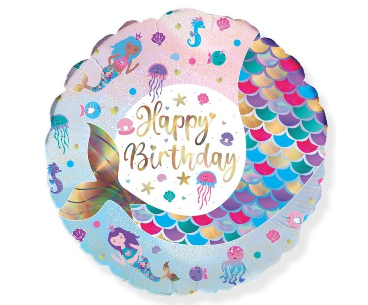 Balão Foil Sereias Happy Birthday