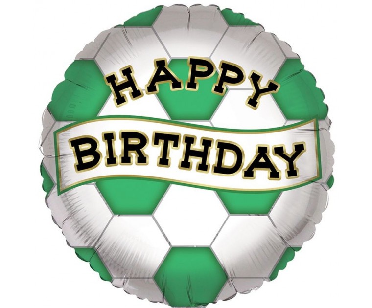 Balão Futebol Branco e Verde Happy Birthday