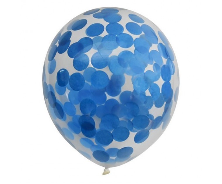 5 Balões Transparentes Confetis Grandes Azuis