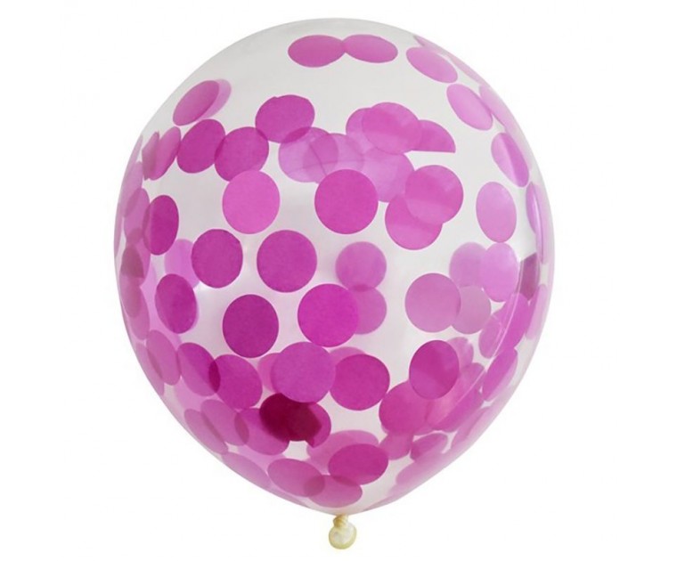 5 Balões Transparentes Confetis Grandes Rosa