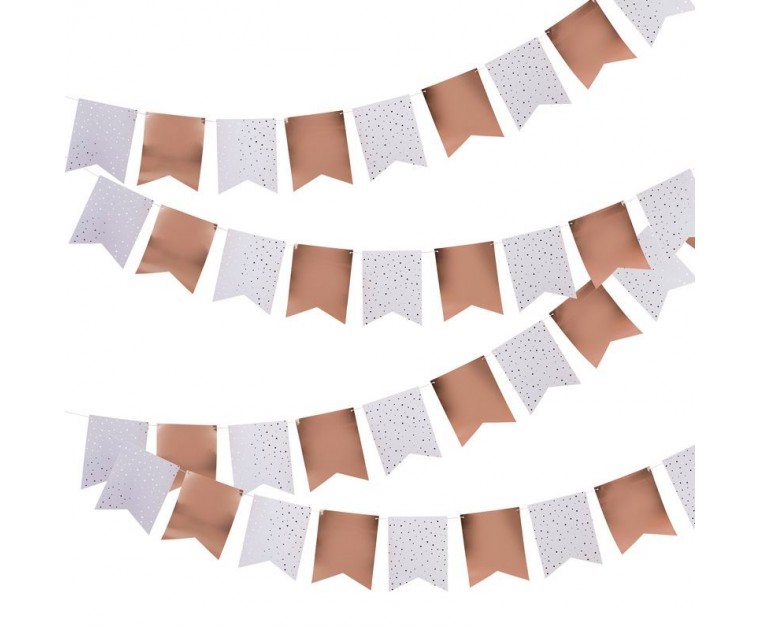 Bandeirolas Rose Gold e Brancas às Bolinhas