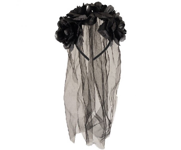 Bandolete com Véu de Flores Preto