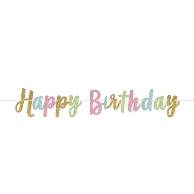 Banner Happy Birthday Cores Pastel Glitter