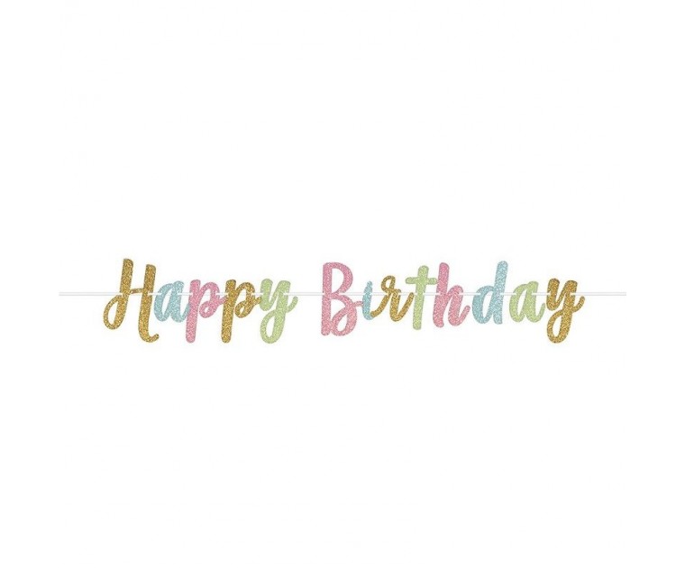 Banner Happy Birthday Cores Pastel Glitter