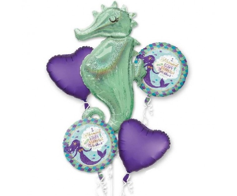 Bouquet Balões Sereias Desejos com Cavalo Marinho