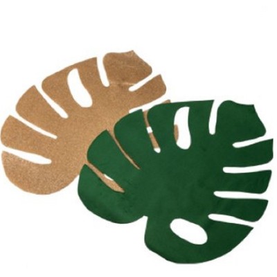 Conj. 2 Folhas Decorativas Monstera Verde +Dourado