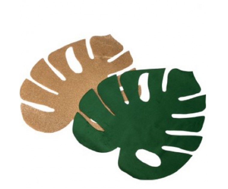 Conj. 2 Folhas Decorativas Monstera Verde +Dourado