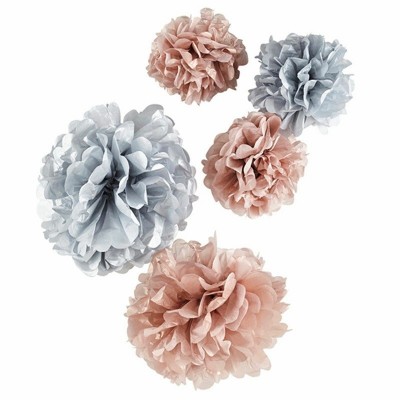 Conjunto de 5 Pom Poms Rose Gold e Prata