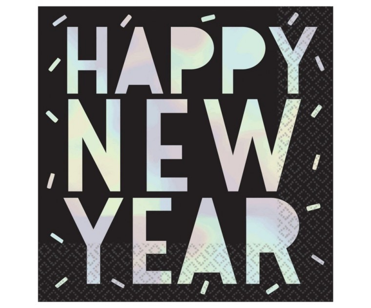 16 Guardanapos Iridiscentes Happy New Year